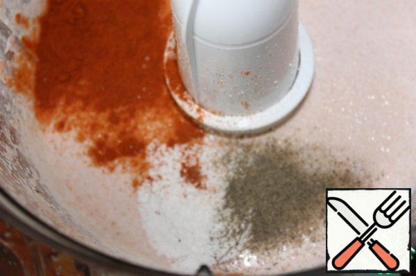 Added paprika, starch, pepper, mixed well.
