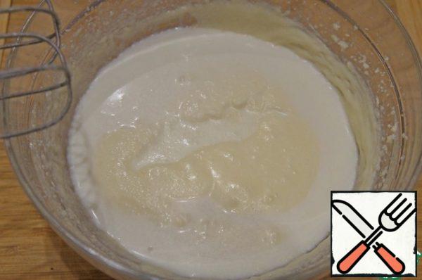 Beat until creamy. Introduce salt and milk. Stir.