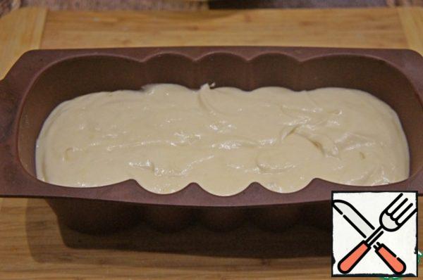 Put the dough into a silicone form (I have taparausky form cake pan 25х11х7,5).