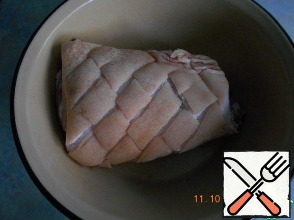 Breast  wash, peel cut in diamonds or squares, so the spices could permeate the meat.