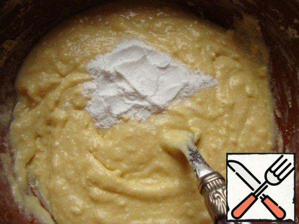 Then add baking powder, mix thoroughly.
