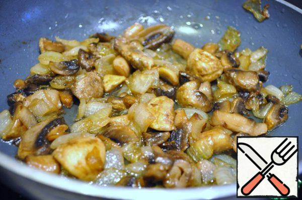 Mushrooms fry with onions, salt and pepper to taste.