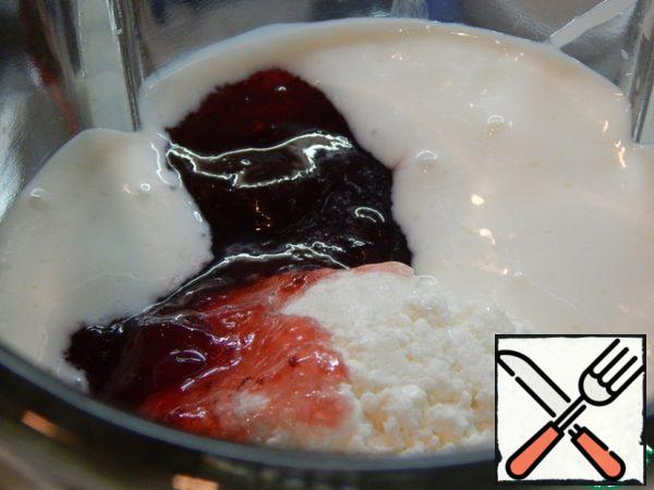 For cream yoghurt or kefir (from whom that there is in available)connect with cottage cheese, add strawberry jam, vanilla sugar and to qualitatively shake in a blender until education creamy masses.