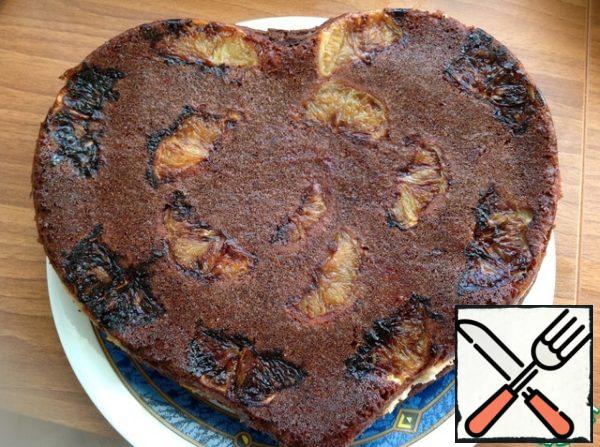 The cooled cake to turn on a plate. You can decorate on your own.