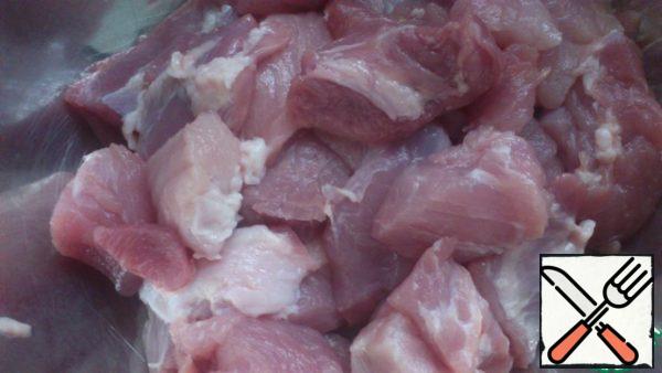 Cut the meat (lamb, pork, veal, chicken) into medium pieces.