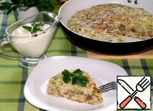 Cabbage Pie with Meat and Mushrooms in a Pan Recipe