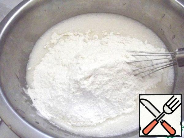 Add flour and baking powder. Stir.