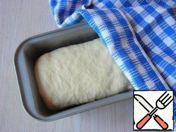 The approached dough is a little kneaded and leave to "rest".
Then roll out the dough a little, roll up a tight roll and pinch the edges. Spread the workpiece in the form of pre-lubricated with oil or margarine. Leave bread to come for 30 minutes-1 hour.