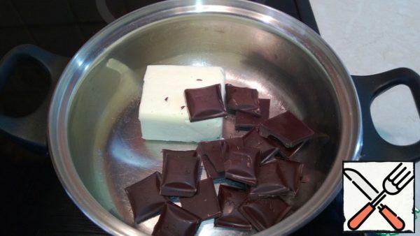 Melt butter and chocolate in a saucepan over low heat.