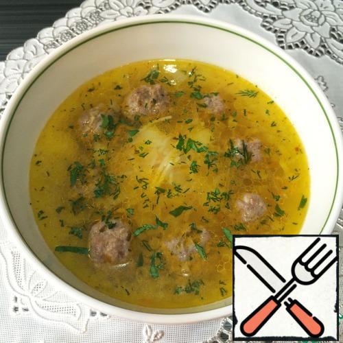 Soup with meatballs and noodles " Web " is ready! Bon appetit!