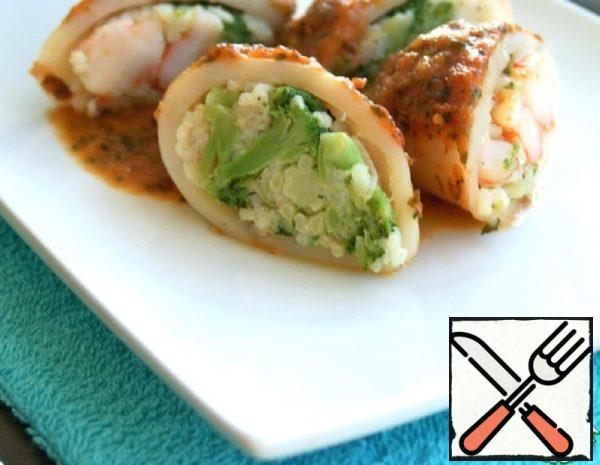 Squid Stuffed with Rice, Shrimp and Broccoli Recipe