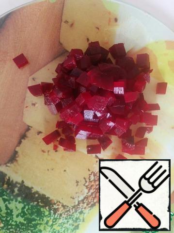Beets cut into small cubes.