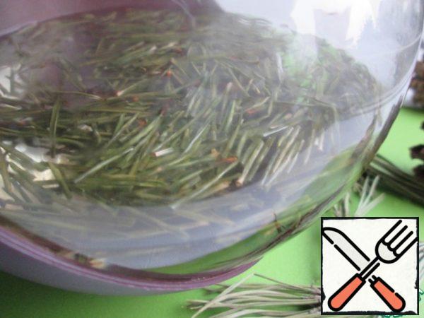 To make tea quickly, brew only pine needles. In order not to get too resinous taste of the drink, fresh pine needles can not be crushed.
For the first time, put 0.7 tablespoons of pine needles in the teapot (in the future, you can add 1 tablespoon or to taste) and pour 0.5 liters of boiling water. Let it brew for 30 minutes.

