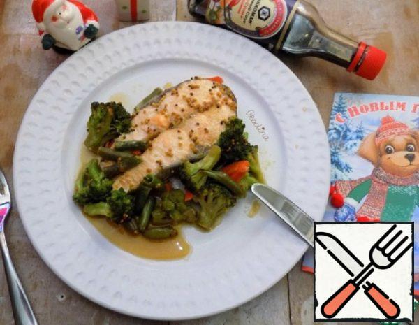 Salmon with Vegetables in Soy-Mustard Sauce Recipe