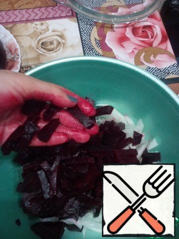 Beets cut into strips.