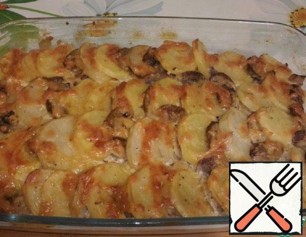 Meat baked with Potatoes and Mushrooms Recipe