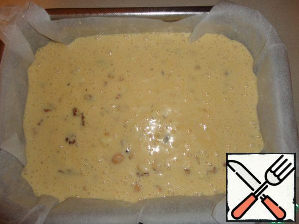 Mix with a spatula and pour the mass into the prepared form. I have a form 18x25 cm.