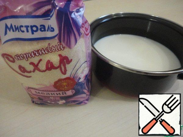 In a small saucepan, heat the composition: milk+water+sugar, until sugar dissolves.