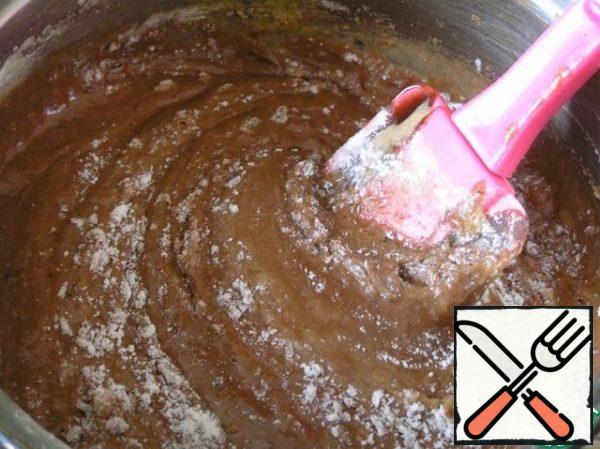 Add flour with baking powder and salt and mix.