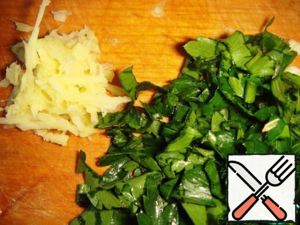 Ginger grate on a fine grater, finely chop the parsley.