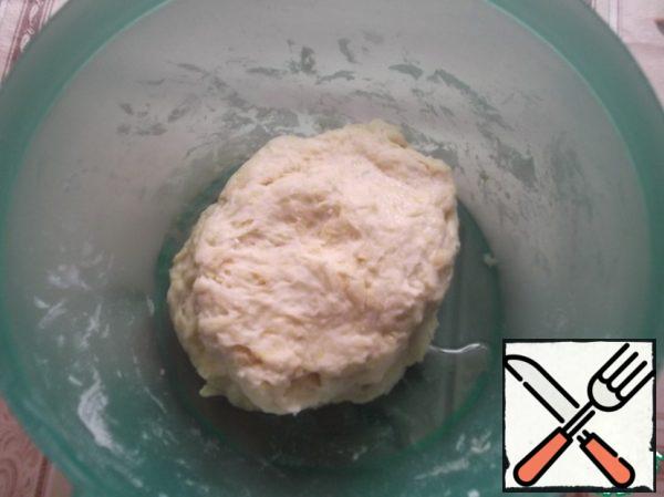 Cover the second half. Once again, knead the dough so that it absorbs all the oil. The dough should be very elastic.