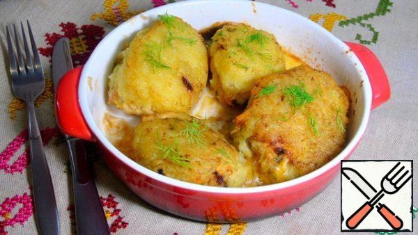 Put it in a baking dish and send it to the oven preheated to 200C for 10-15 minutes, until ready. Sprinkle with herbs and serve.