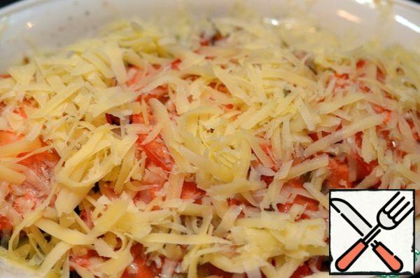 Then remove the foil, sprinkle with grated cheese and bake for another 5 minutes.