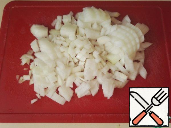Onions cut into cubes.