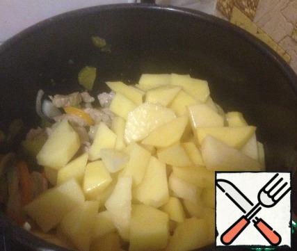 Send in a frying pan or in a cauldron potatoes, and fry all the vegetables for 15 minutes.