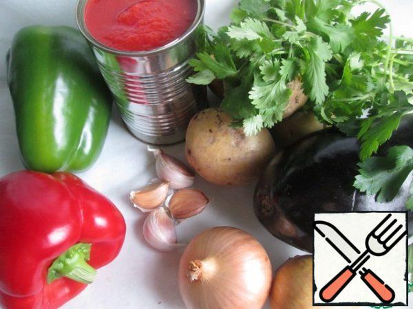 Products for cooking.
The author's recipe used green bitter pepper, I didn't have it at that time, and I took green Bulgarian. If the pepper is large (as in the photo), then if desired, you can add not all, but 0.5 pcs., or to taste.

