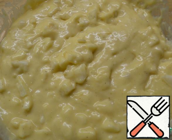 Mix the liquid mixture, add the flour. Should get the dough as pancakes.