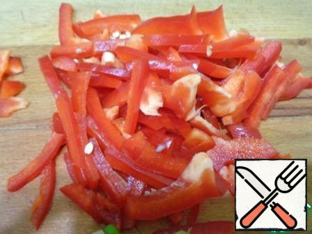 Cut into strips and sweet pepper.