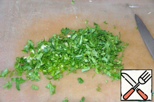 Finely chop the greens.
