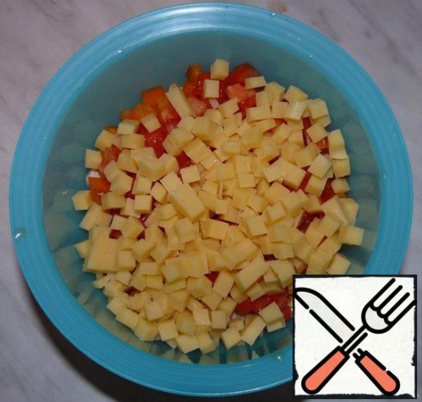Also cut the cheese into small cubes.
