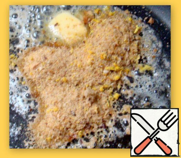 Fry in oil until golden brown crumbs form. Knead all the ingredients well.
