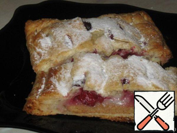 Puff Pastry Strudel with Cherries and Pudding Recipe
