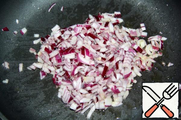 Onions crushed and fried in olive oil.