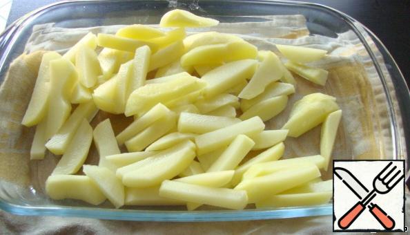 Peel, rinse and dry the potatoes. If the potatoes are young, you can just wash them thoroughly and cut them directly with the skin. Slice.