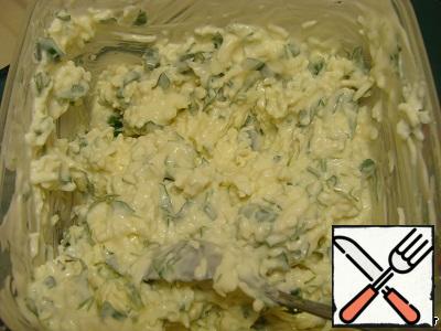 Grate the cheese, add mayonnaise and any greens if desired.