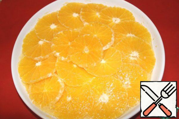 Put orange circles on top and bake for 10 - 15 minutes.