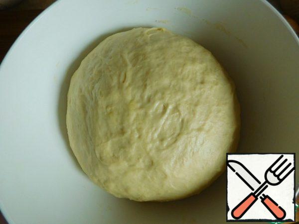 The dough has increased more than 2 times. Knead, cover again and put in a warm place for another 30-40 minutes or until re-rise.