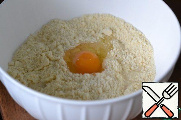 Add water and egg.