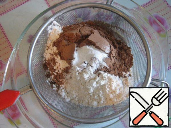 Mix flour, salt, cocoa powder and baking powder, sift.