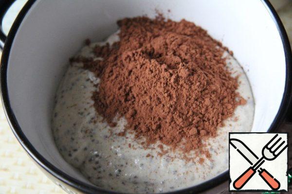 Divide the mixture into 2 parts, add cocoa to one and mix.
