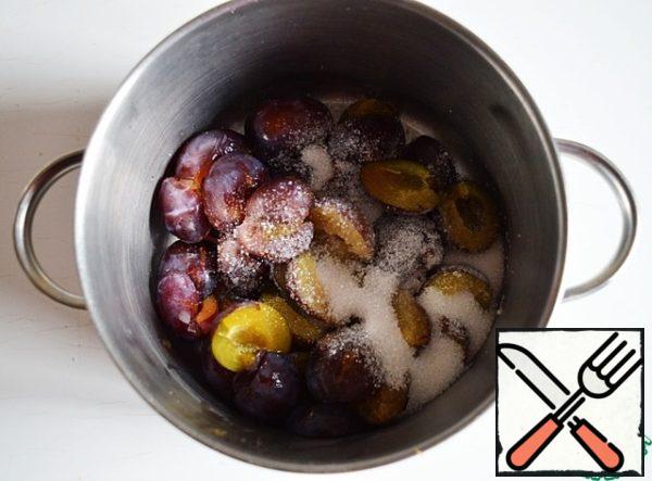 Ripe plum to clean, freeing from the bones.
Fold in a saucepan, add 50 g of sugar and simmer for about 20 minutes, stirring occasionally.
If the puree turned out to be liquid, it is better to drain part of the juice.Welded plums puree with a blender.