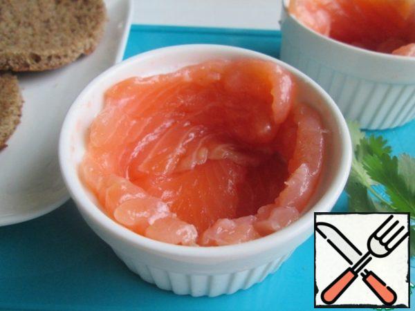 The bottom and sides of each bowl to put pieces of salmon ( or other similar fish).