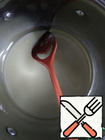 Agar to combine with water and heat, STIRRING CONSTANTLY, add remaining sugar.