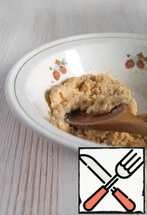 In another bowl, RUB the butter with sugar (I have brown) and vanilla sugar.
