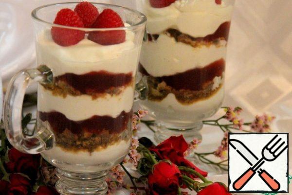 Put in refrigerator to cool for 1 hour. Before serving, decorate with raspberries on top.Bon appetit!!!