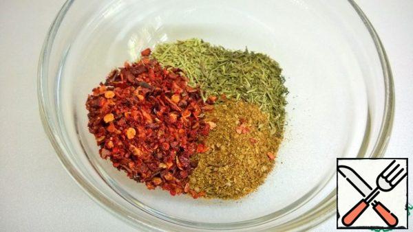 Mix the dry seasonings (you can lightly pound in a mortar).
